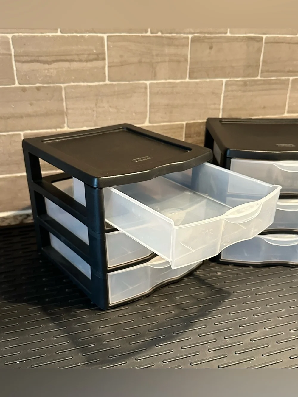 Sterilite Small 3-Drawer Desktop Storage Units Set of 2 Black & Frosted Clear